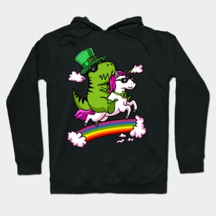 Leprechaun T-Rex Dinosaur Riding Unicorn St Patricks Day Irish Hoodie